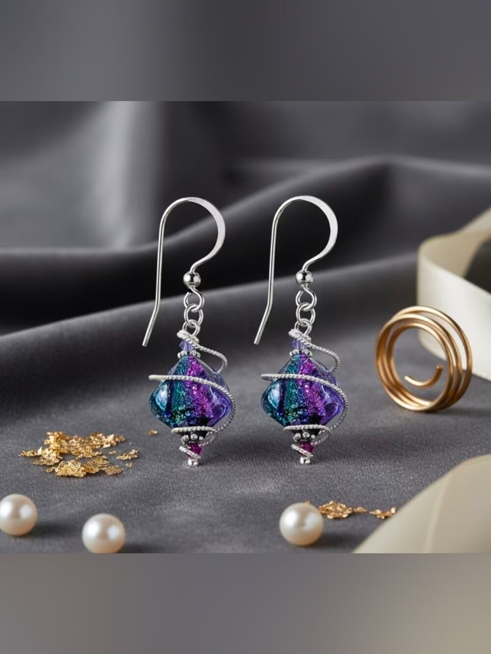$8 Each Or Bundle 5/$20 Handmade Iridescent Purple & Teal Drop Earrings